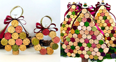 Adornos navideños con tapones de corcho reciclados.