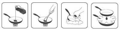 Resumen gráfico del uso y mantenimiento de las sartenes ecológicas Green Pan.